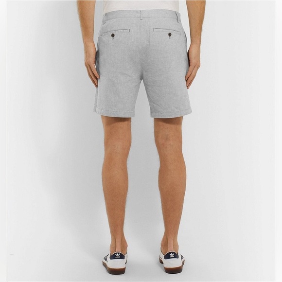 Club Monaco Baxter Slim-Fit Stretch Linen & Cotton-Blend Chambray Shorts - Gray - Picture 3 of 9